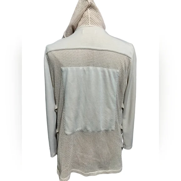 (1560) Coco Y Club Beige Mesh Pockets Open Front Hooded Jacket Size Medium - Picture 7 of 10